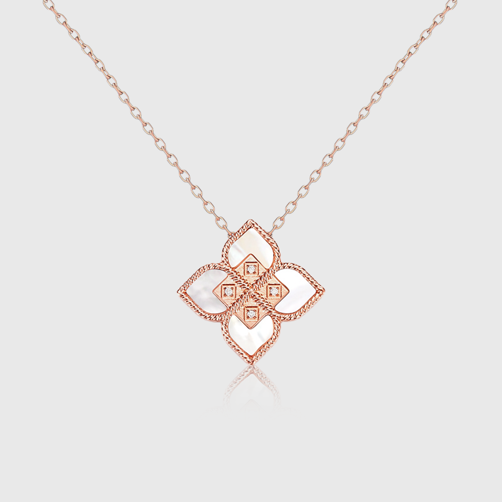 Mother Of Pearl Floral Diamond Necklace 6