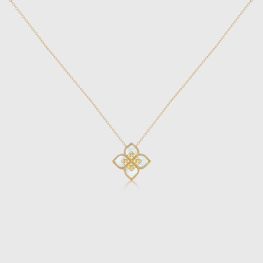 Mother Of Pearl Floral Diamond Necklace