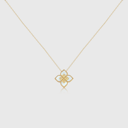 Mother Of Pearl Floral Diamond Necklace