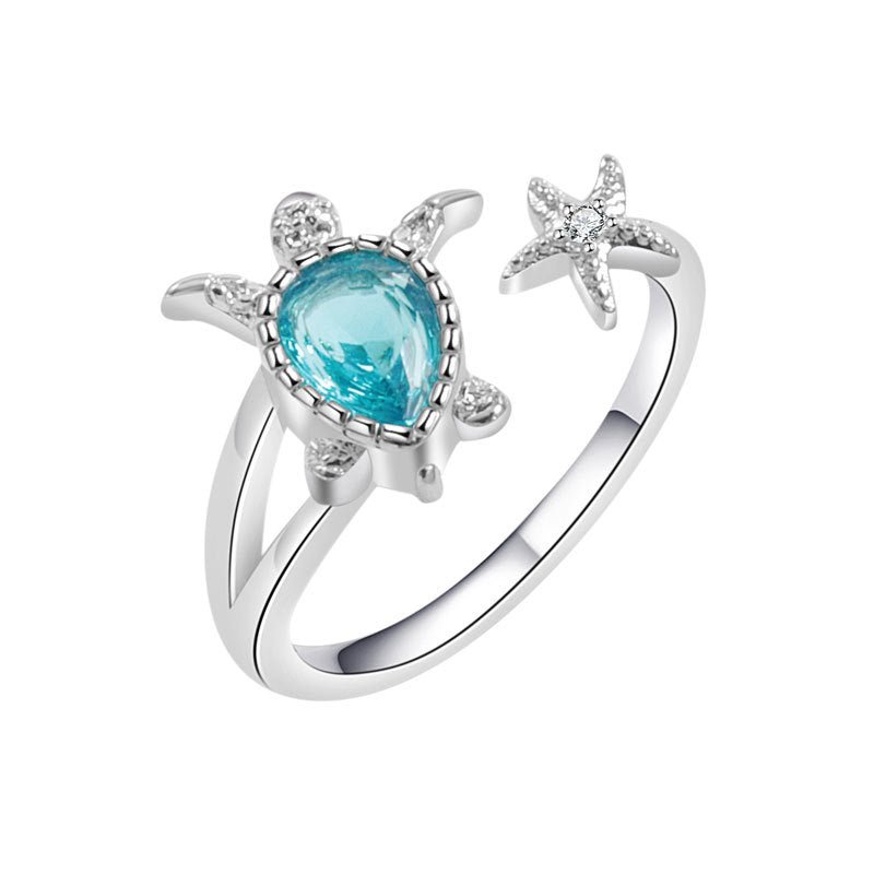 Blue Sea Turtle Starfish Stacking Ring