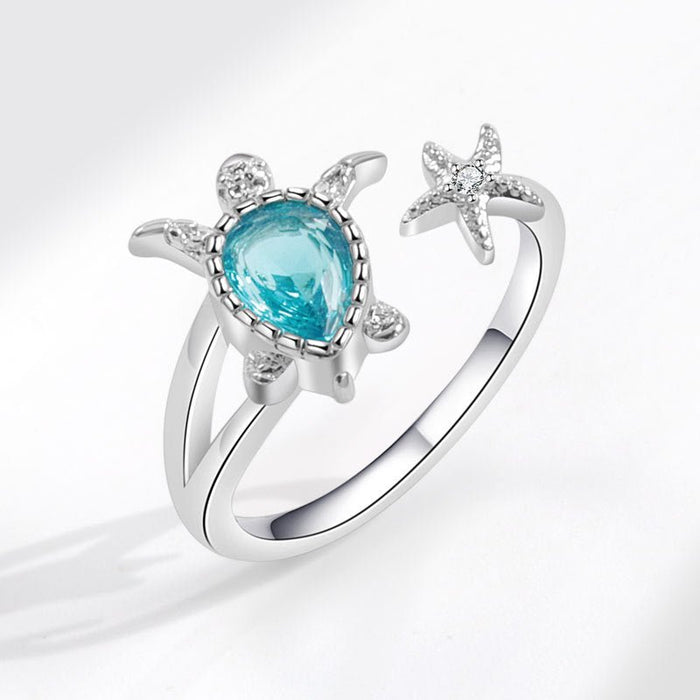 Blue Sea Turtle Starfish Stacking Ring