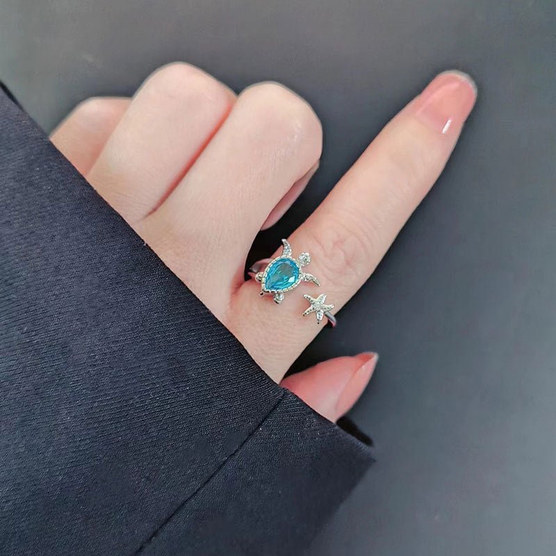 Blue Sea Turtle Starfish Stacking Ring