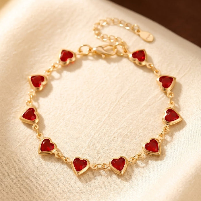 Ruby Heart Chain Bracelet – Gold