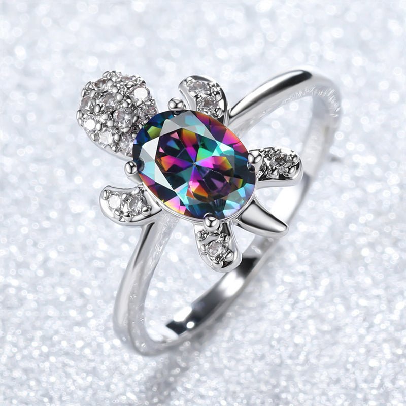 Rainbow Gemstone Sea Turtle Ring