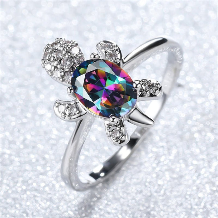Rainbow Gemstone Sea Turtle Ring