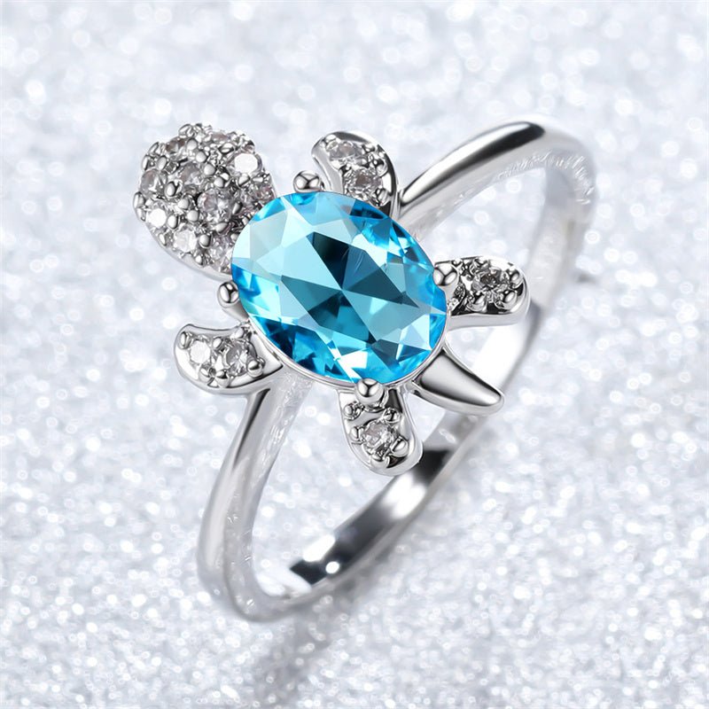 Rainbow Gemstone Sea Turtle Ring