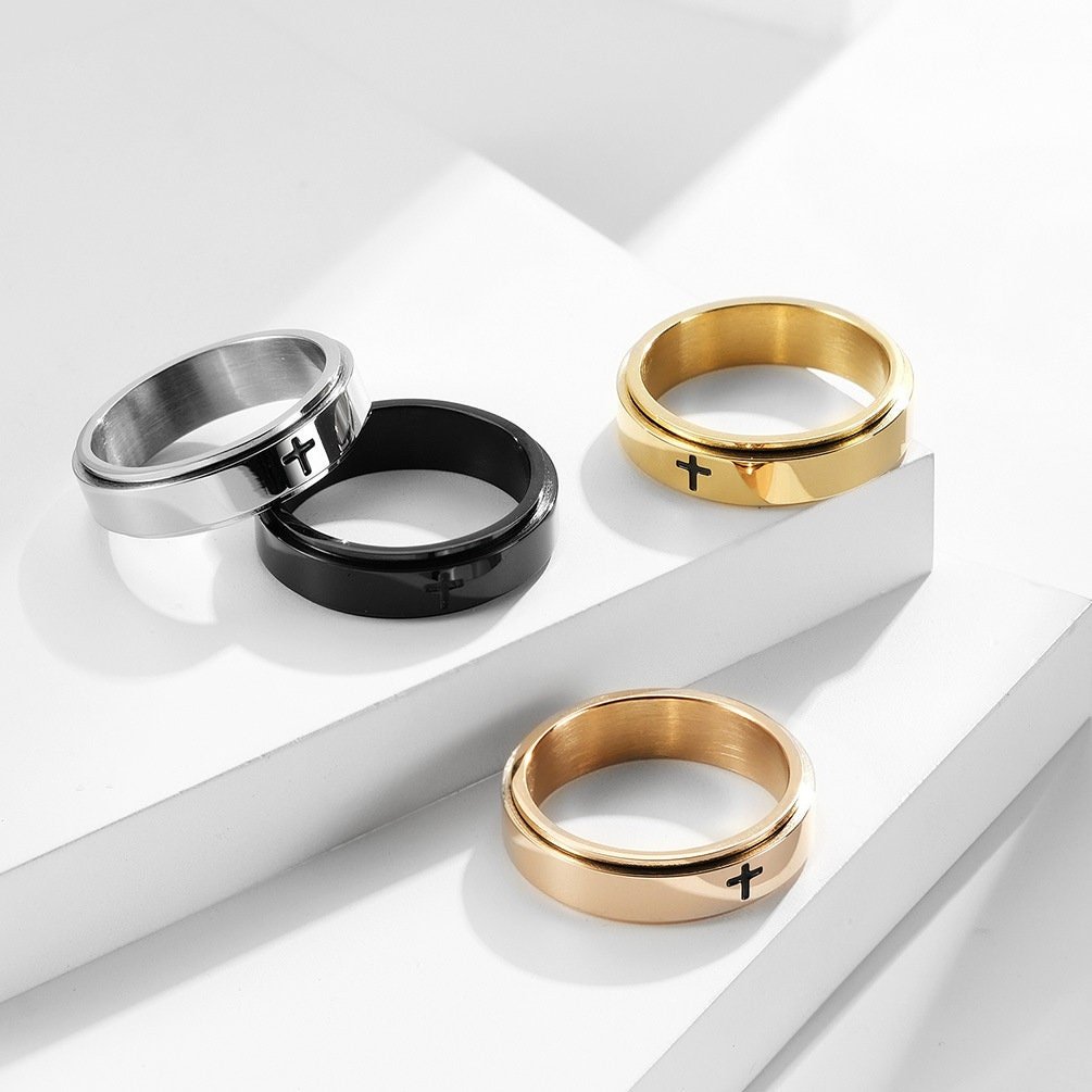 Cross Anxiety Fidget Spinner Band Ring
