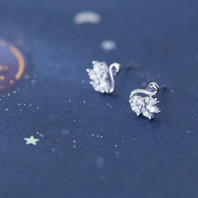 Chic Crystal Swan Stud Earrings