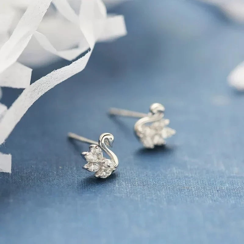 Chic Crystal Swan Stud Earrings