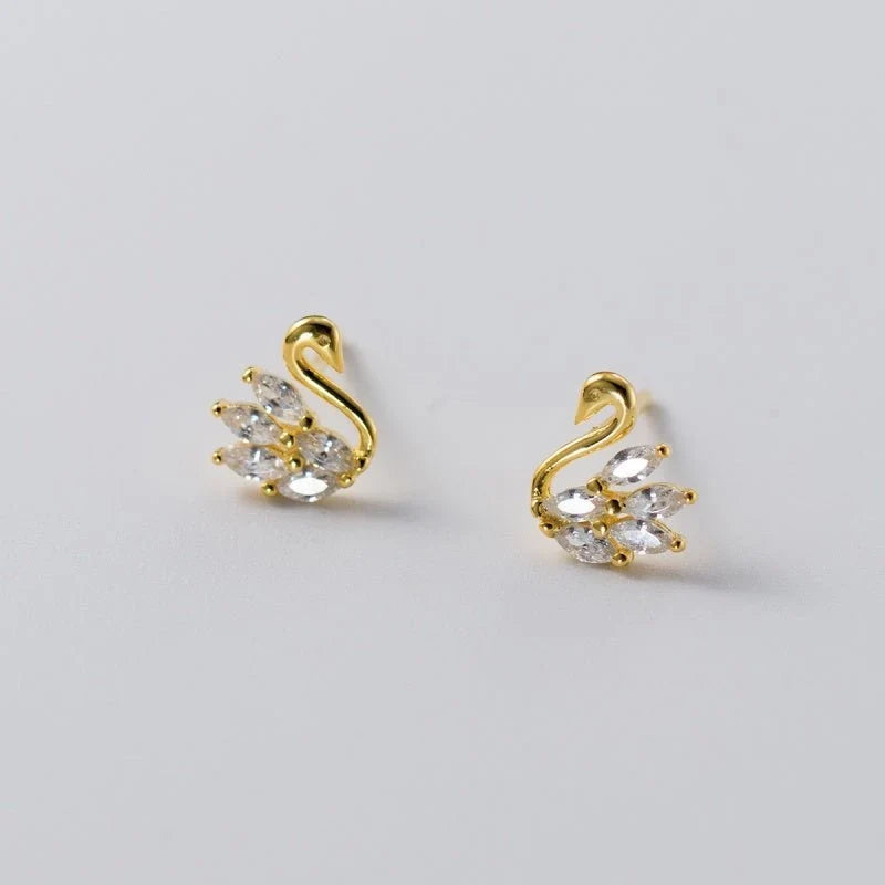 Chic Crystal Swan Stud Earrings