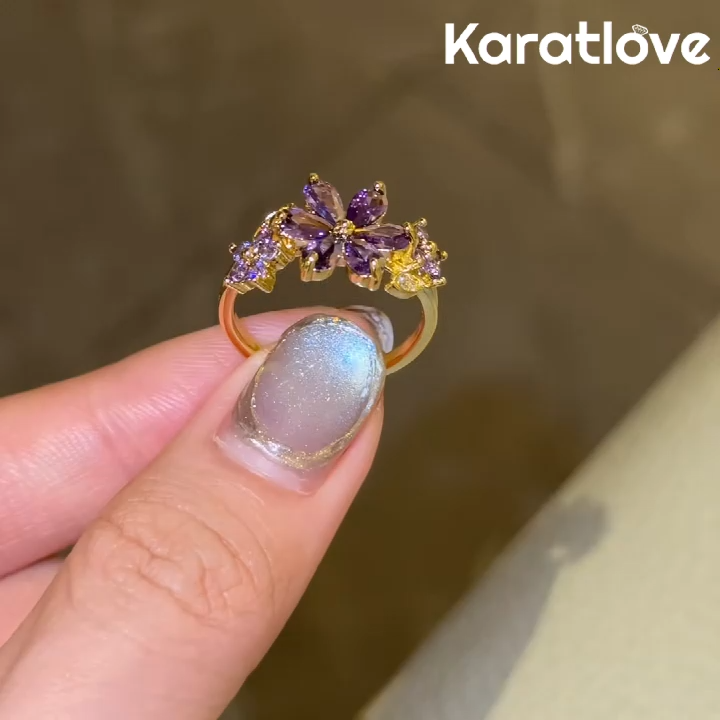 Marquise Amethyst Flower Blossom Ring