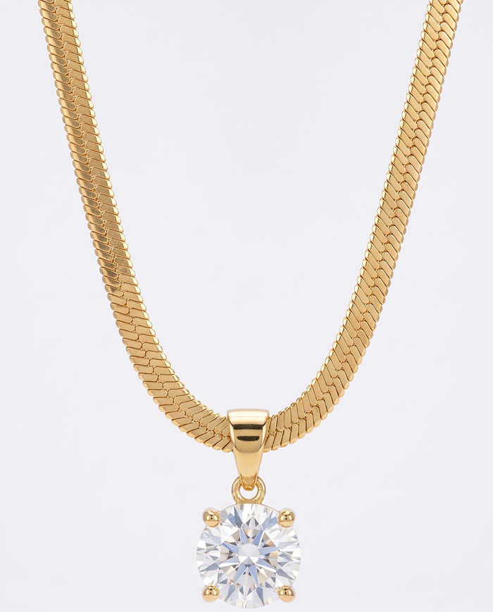 Elegant Rhinestone Pendant Gold Necklace