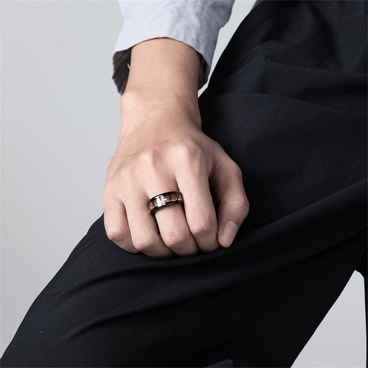 Forest Deer Wood Inlay Band Ring