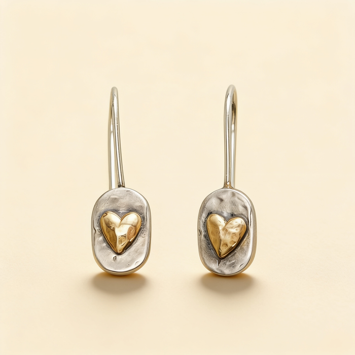 Vintage Gold Heart Inlay Earrings