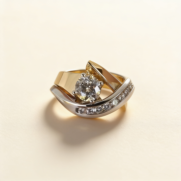Antique Irregular Gold & Silver Zirconia Ring – Mixed Gold
