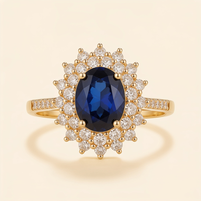 Sapphire Halo Ring – Gold