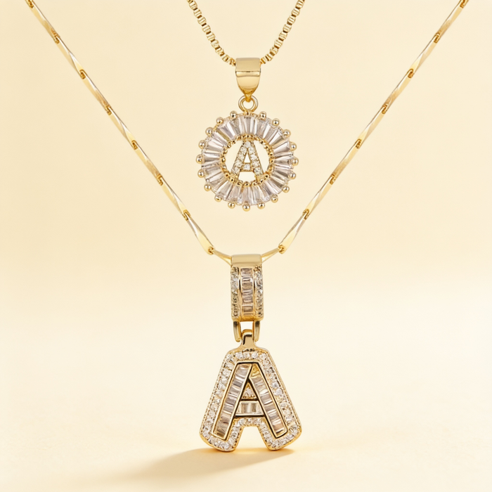 Pavé Initial Letter Necklace Set