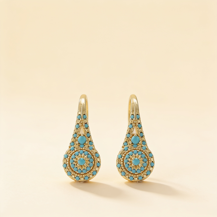 Gold Turquoise Flower Earrings