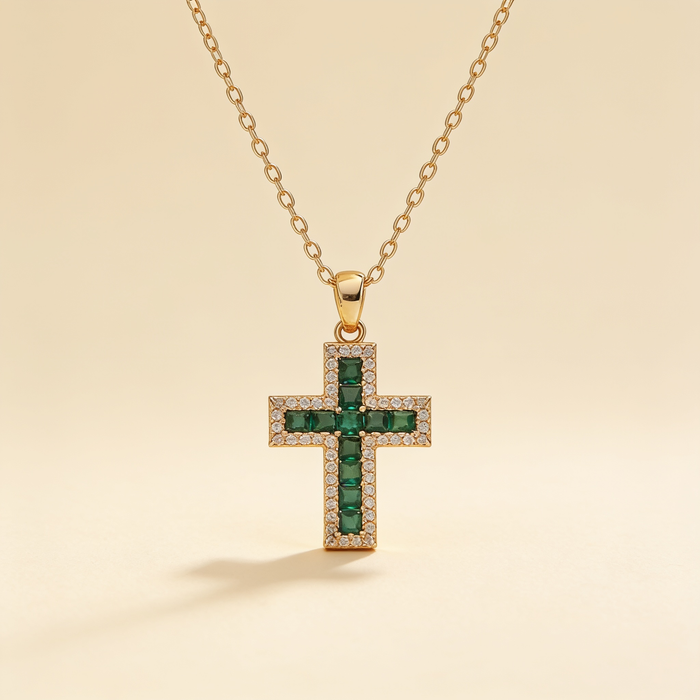 Solene Emerald Cross Pendant Necklace