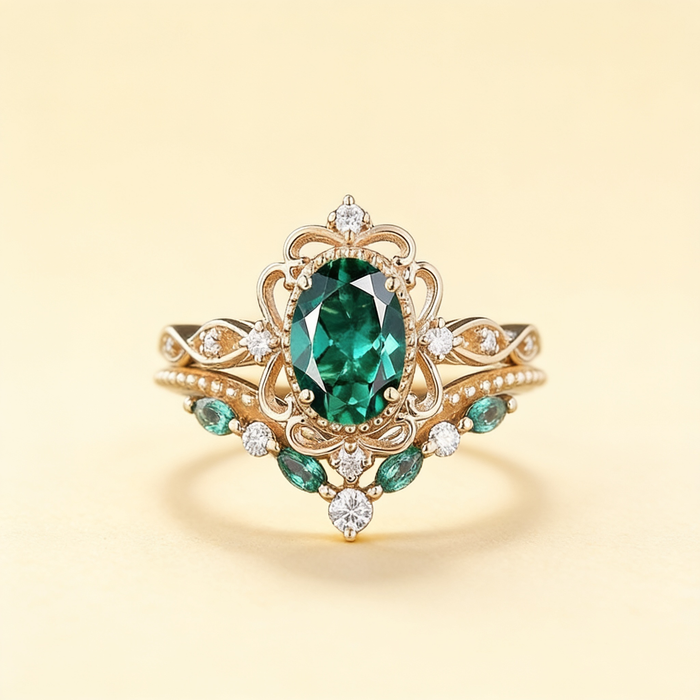 Aurelle Emerald Crown Ring Set