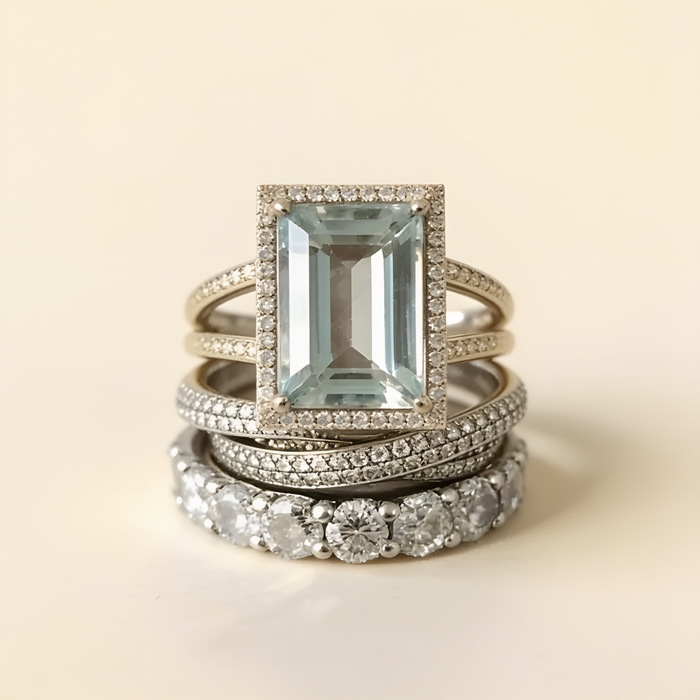 Vintage Silver Ring Set with Turquoise Glass