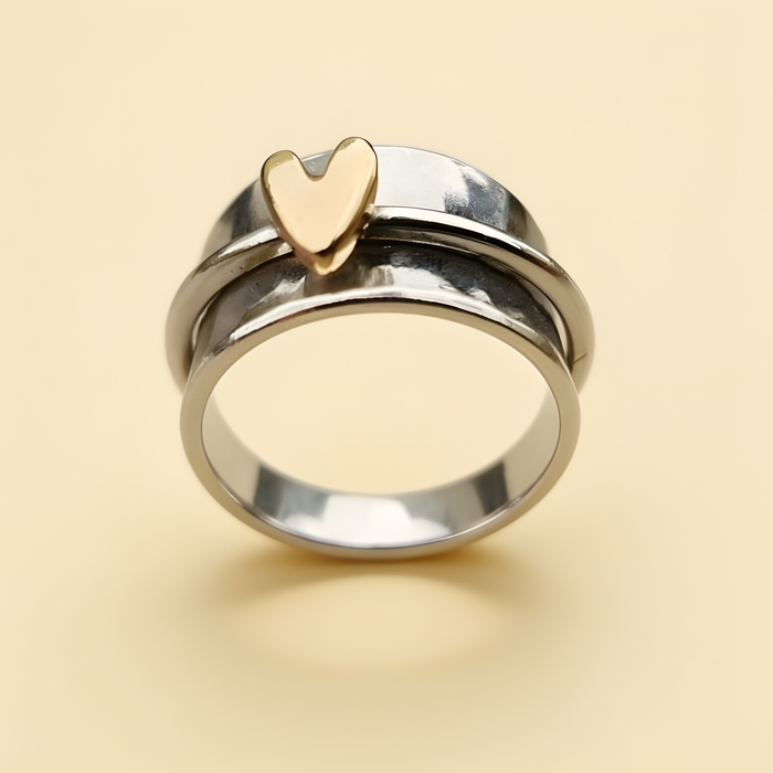 Gold Heart Silver Ring