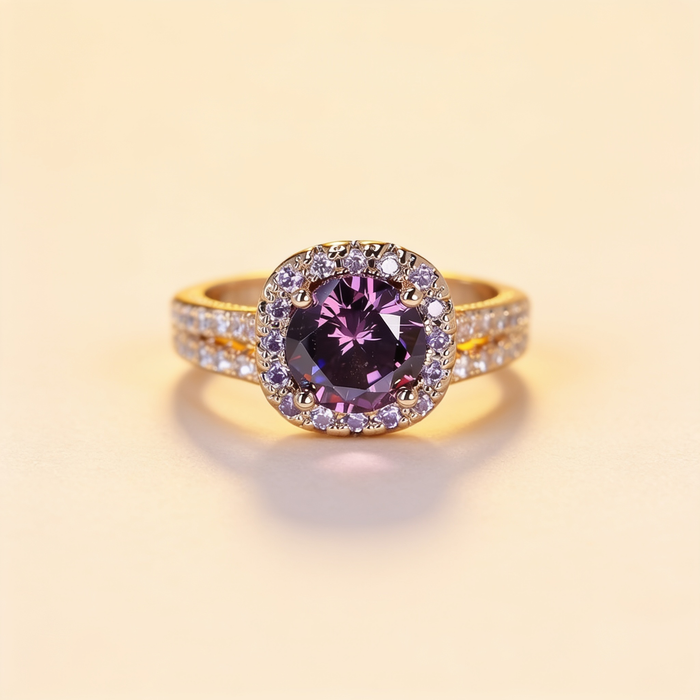 Amethyst Halo Gold Ring