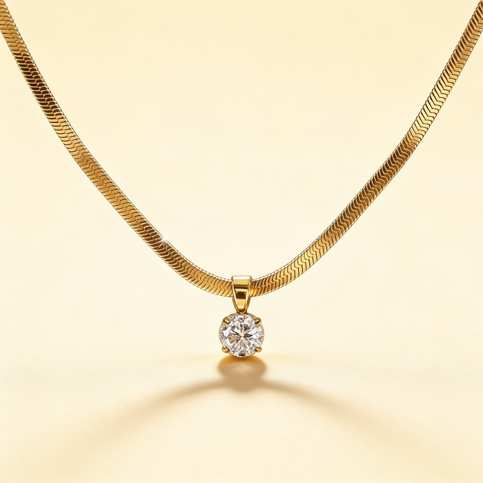 Elegant Gold Necklace with Rhinestone Pendant