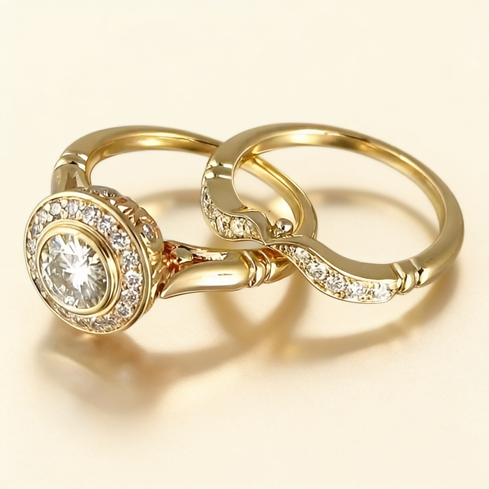 Vintage Gold Ring Set with Zircon