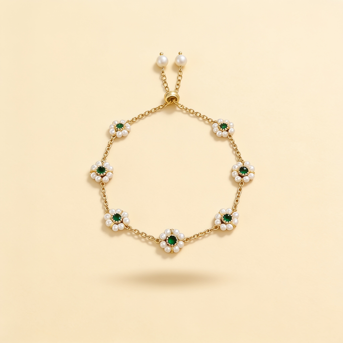 Elegant Daisy Bracelet with Green Crystals