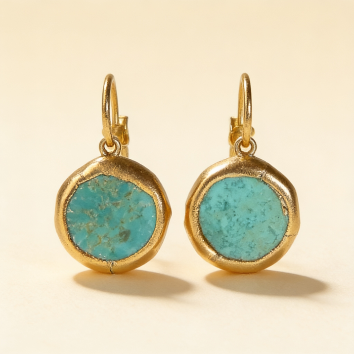 Elegant Gold Earrings with Turquoise Stone