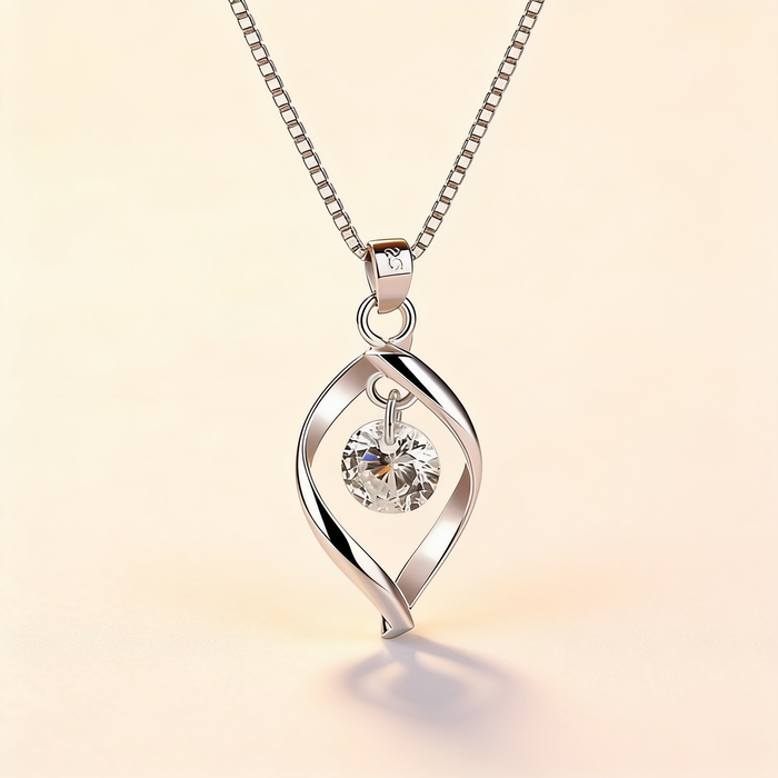 Silver Necklace with Twisted Teardrop Pendant