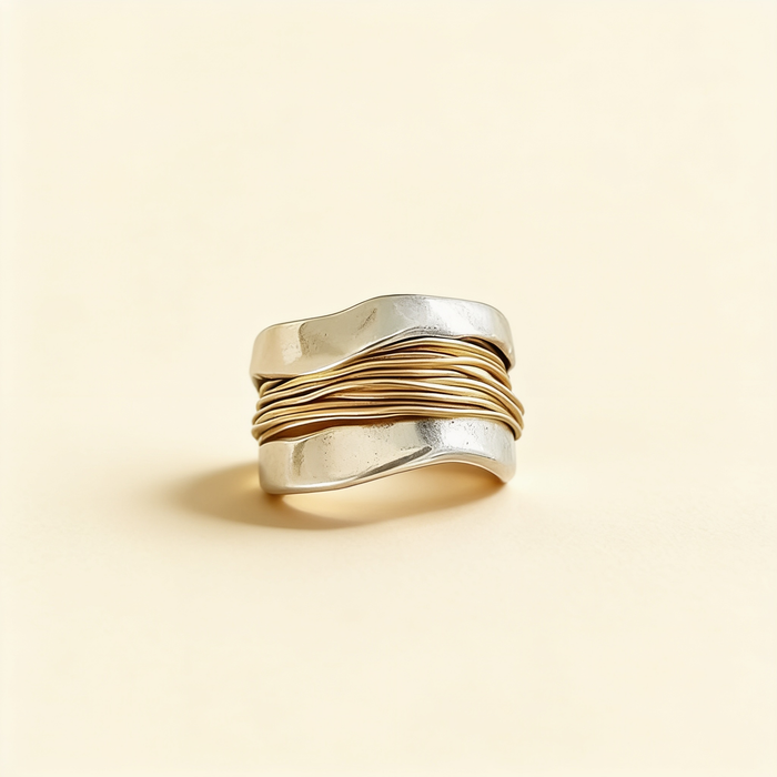 Silver Ring with Gold Wire Design