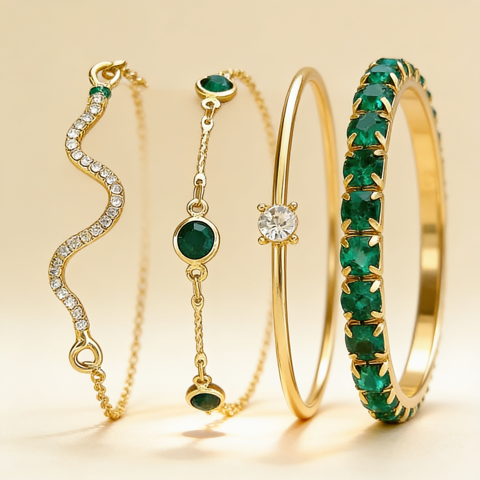 Vintage Green Zircon Bracelet Set