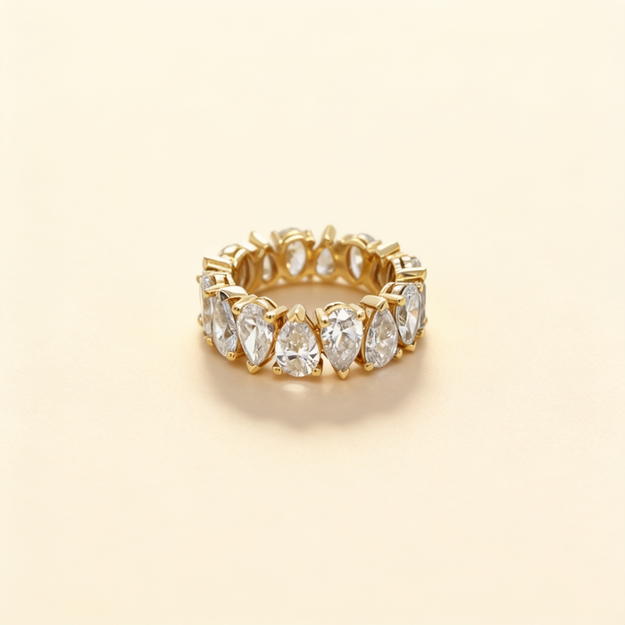 Gold Pear Crystal Eternity Ring
