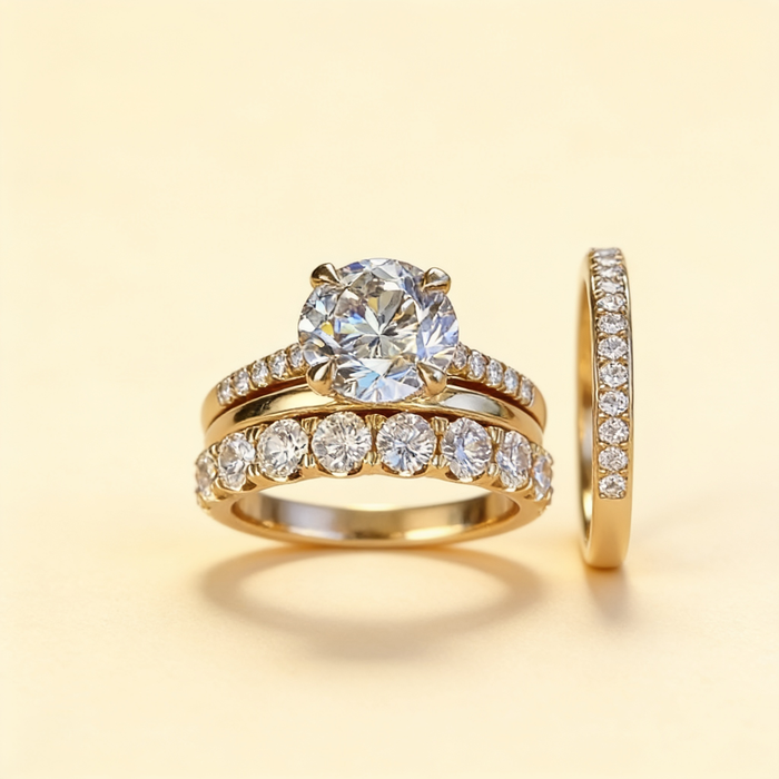 Triple Band Solitaire Ring Set