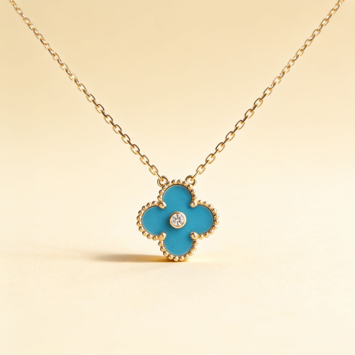 Blue Porcelain Clover Pendant Necklace