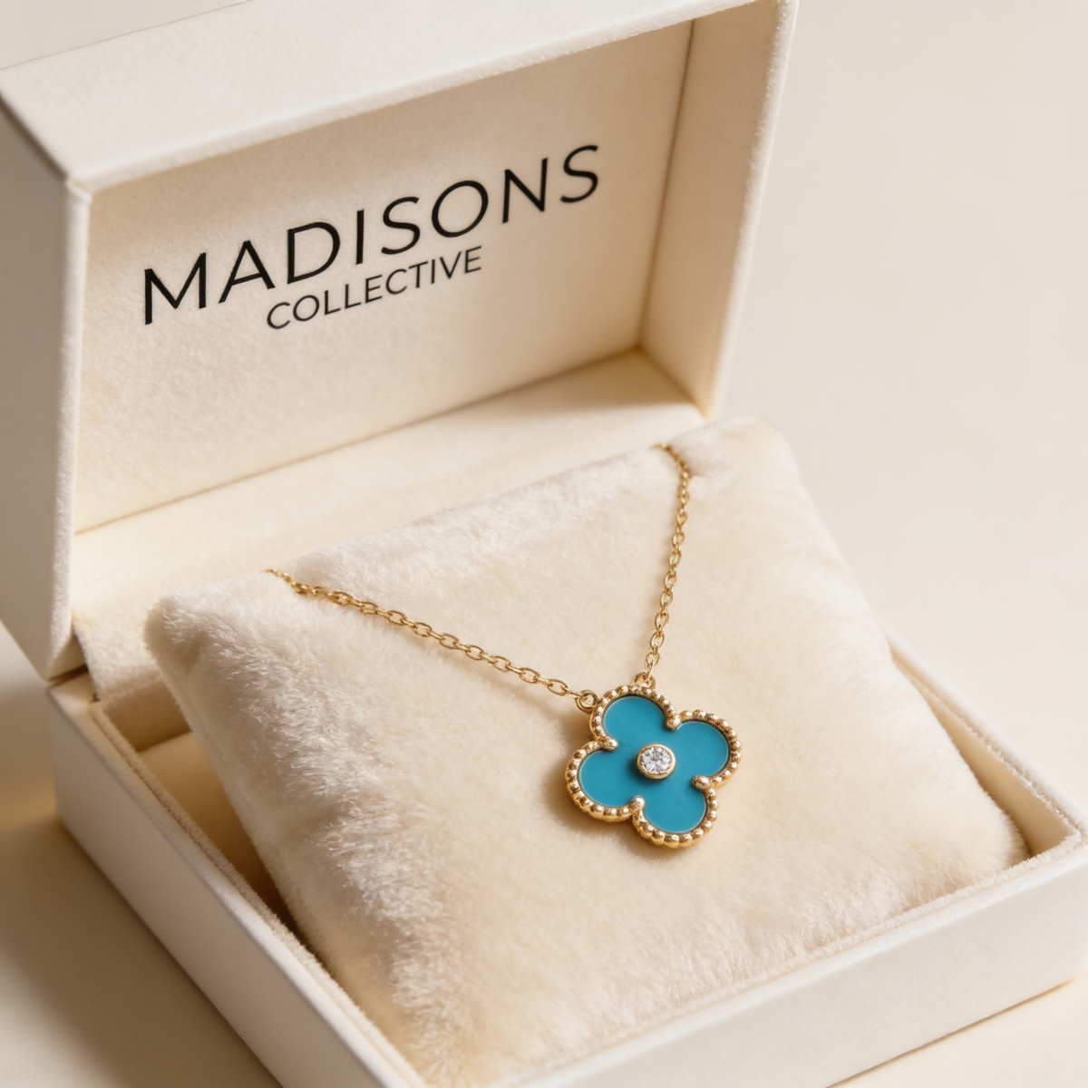 Blue Porcelain Clover Pendant Necklace