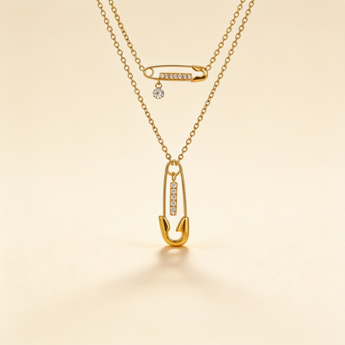 Edgy Layered Safety Pin Necklace