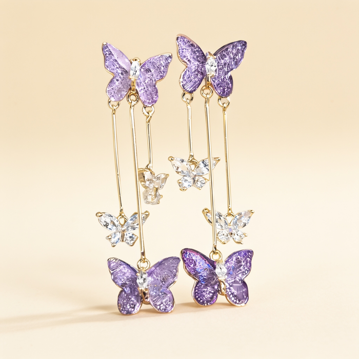 Lavender Butterfly Drop Earrings