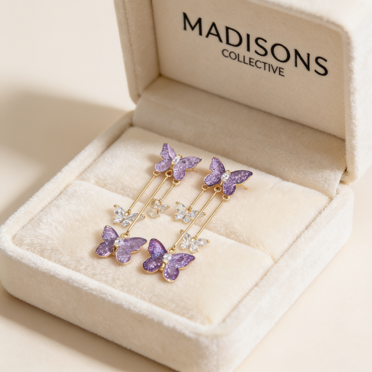 Lavender Butterfly Drop Earrings