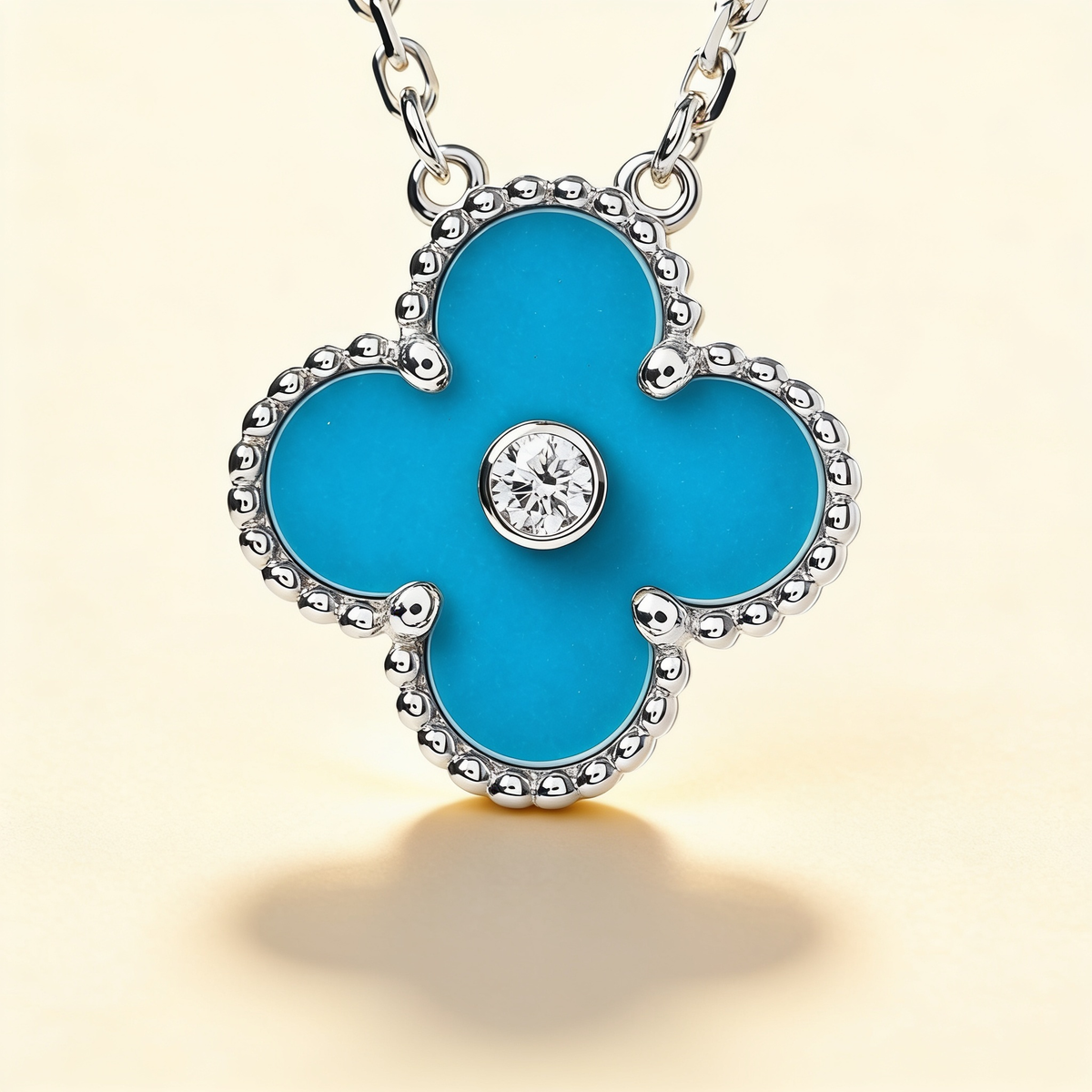 Blue Porcelain Clover Pendant Necklace