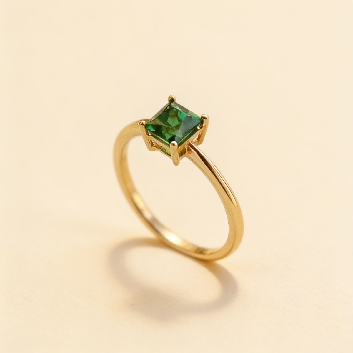 Green Stone Gold Tone Ring