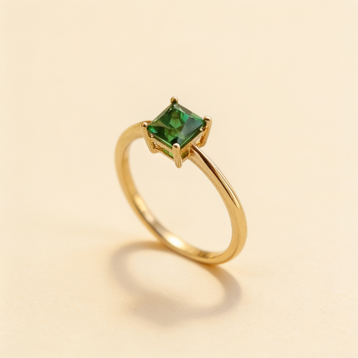 Green Stone Gold Tone Ring