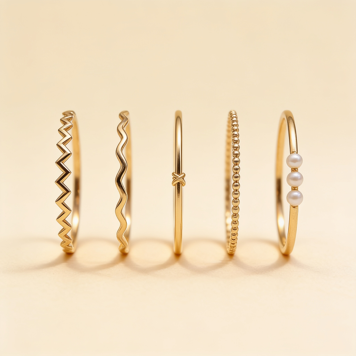 Gold Five Piece Ring Set