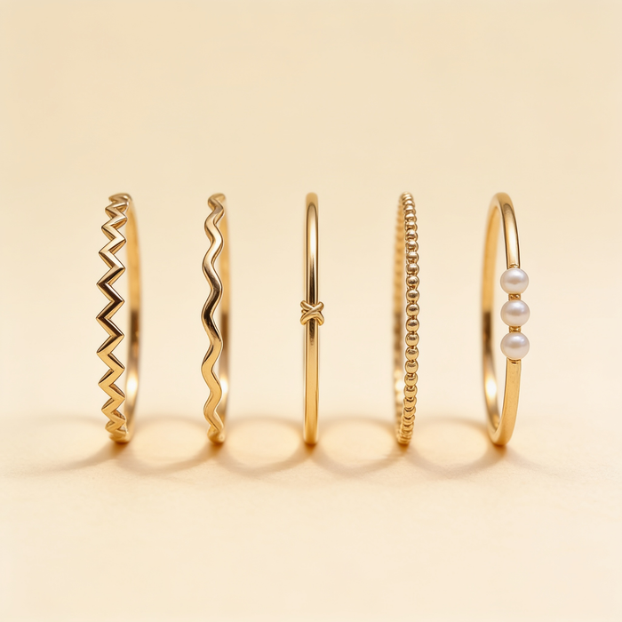 Gold Five Piece Ring Set