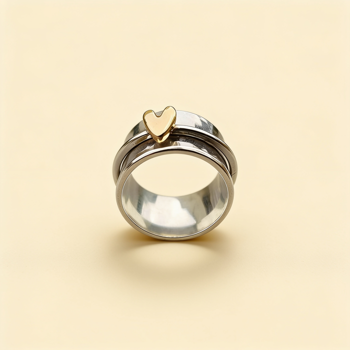 Vintage Silver Ring with Gold Heart