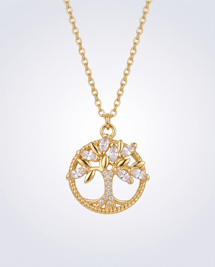Gold Tree of Life Necklace with Crystal