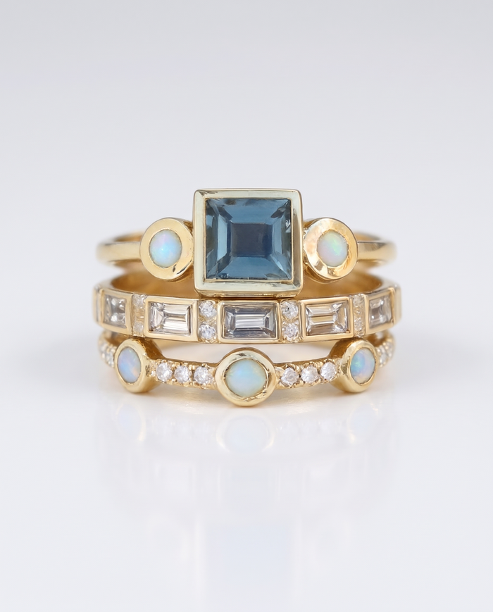 Vintage Ocean Ring Set with Blue Crystal