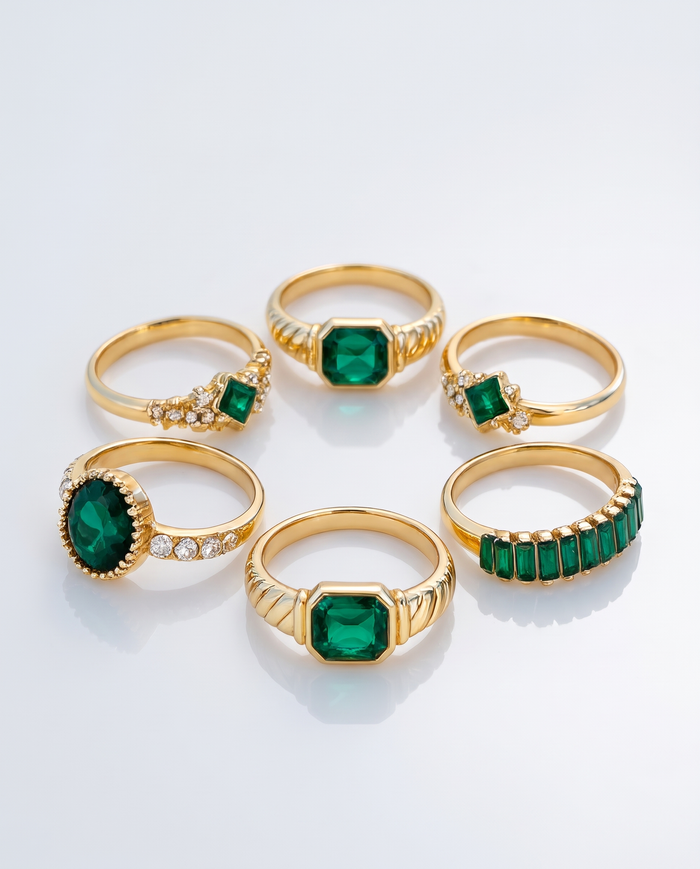 Zarina Exquisite Emerald Ring Set